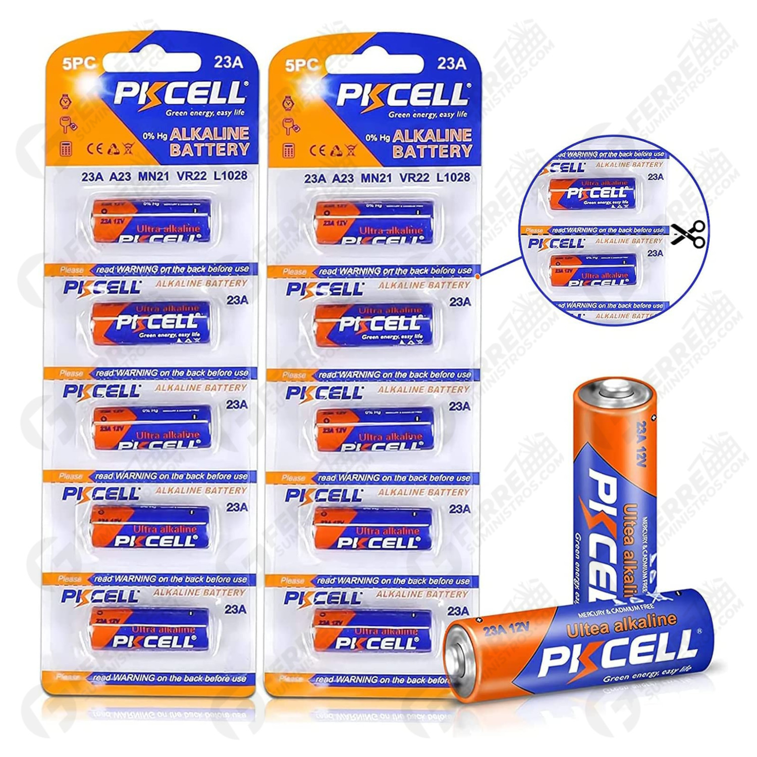 Pila 23A 23AE / Batería Alkalina 12V marca Beston - Pack x5 - Tecnopura