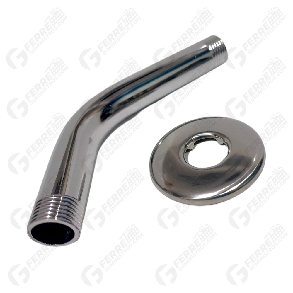 Brazo Metálico Cromado 45° con Roseta para Regadera