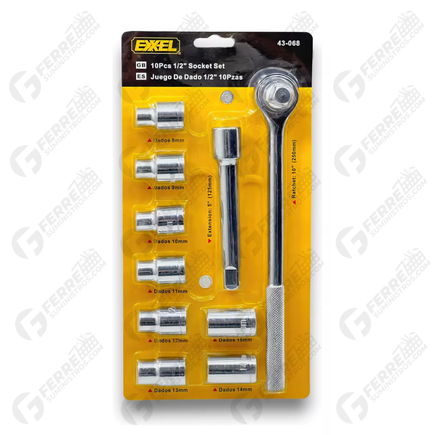 Juego de Dados con Ratchet Cuadrante 1/2" 10 Piezas EXXEL