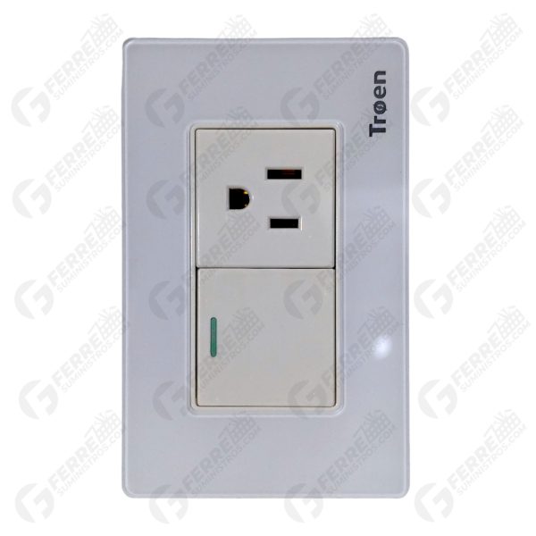 Interruptor + Toma con Tierra para Empotrar Decorativa Blanca Acrílico 15A TROEN