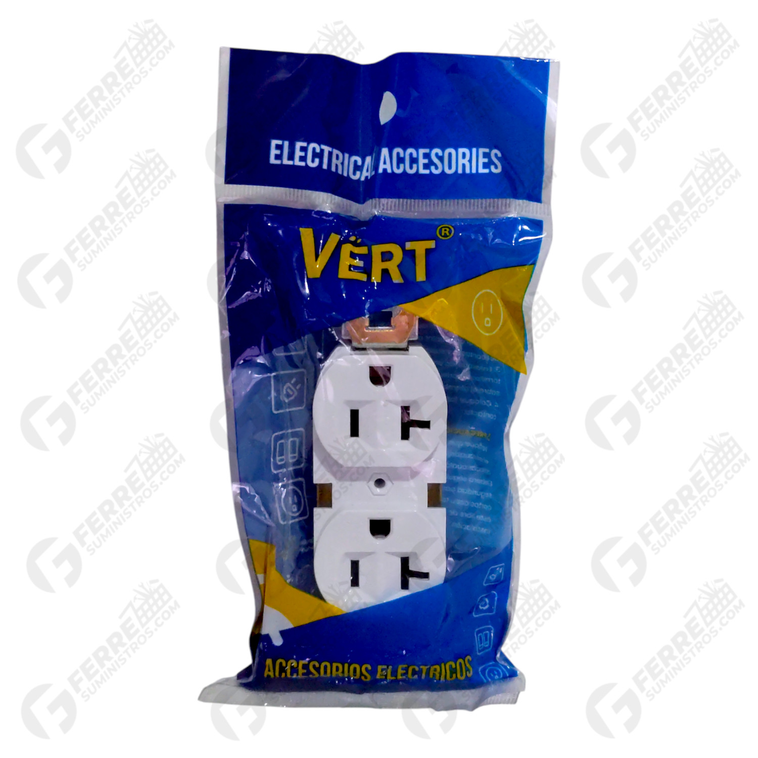 Toma Doble Blanca 270 con Tierra para Empotrar 20 Amperes VERT