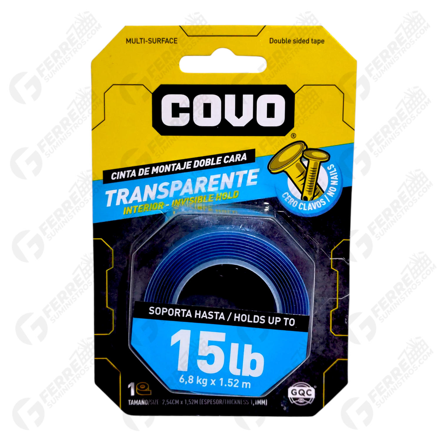 Cinta Doble Faz Transparente 1.52m COVO