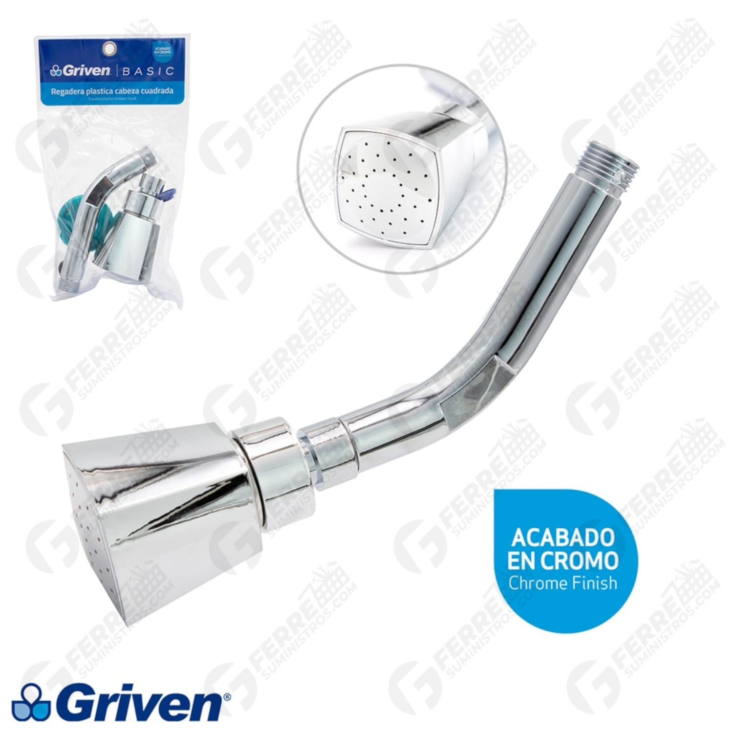 Regadera Cuadrada Plástica Cromada GRIVEN