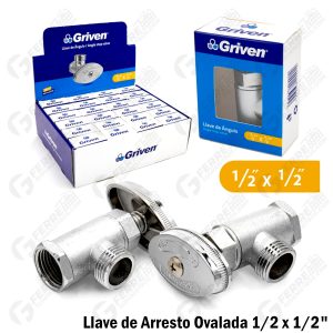 Llave de Arresto Ovalada 1/2 x 1/2 Cromada GRIVEN