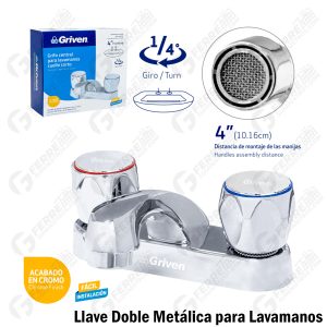 Llave Doble Metálica para Lavamanos GRIVEN - Modelo GV-15061D
