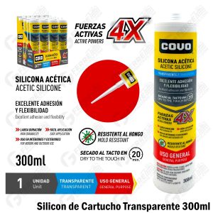 Silicon Sellador Acético en Cartucho Transparente 300ml COVO