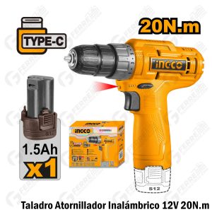 Taladro Atornillador Inalámbrico 12V 20N.m INGCO - Modelo CDLI12428