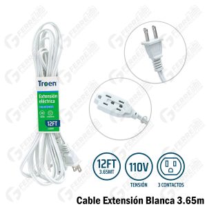 Cable Extensión Blanca AWG 2×18 12ft 3.65m TROEN