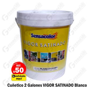 Pintura de Caucho Satinado Blanco - Cuñetico 2 Galones Vigor Clase B SENSACOLOR