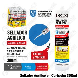 Silicon Sellador Acrílico en Cartucho Blanco 300ml COVO