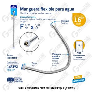 Canilla Corrugada para Calentador 1/2 X 1/2 GRIVEN