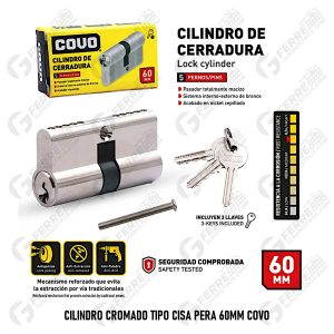 Cilindro Cromado Tipo Cisa Pera 60mm COVO