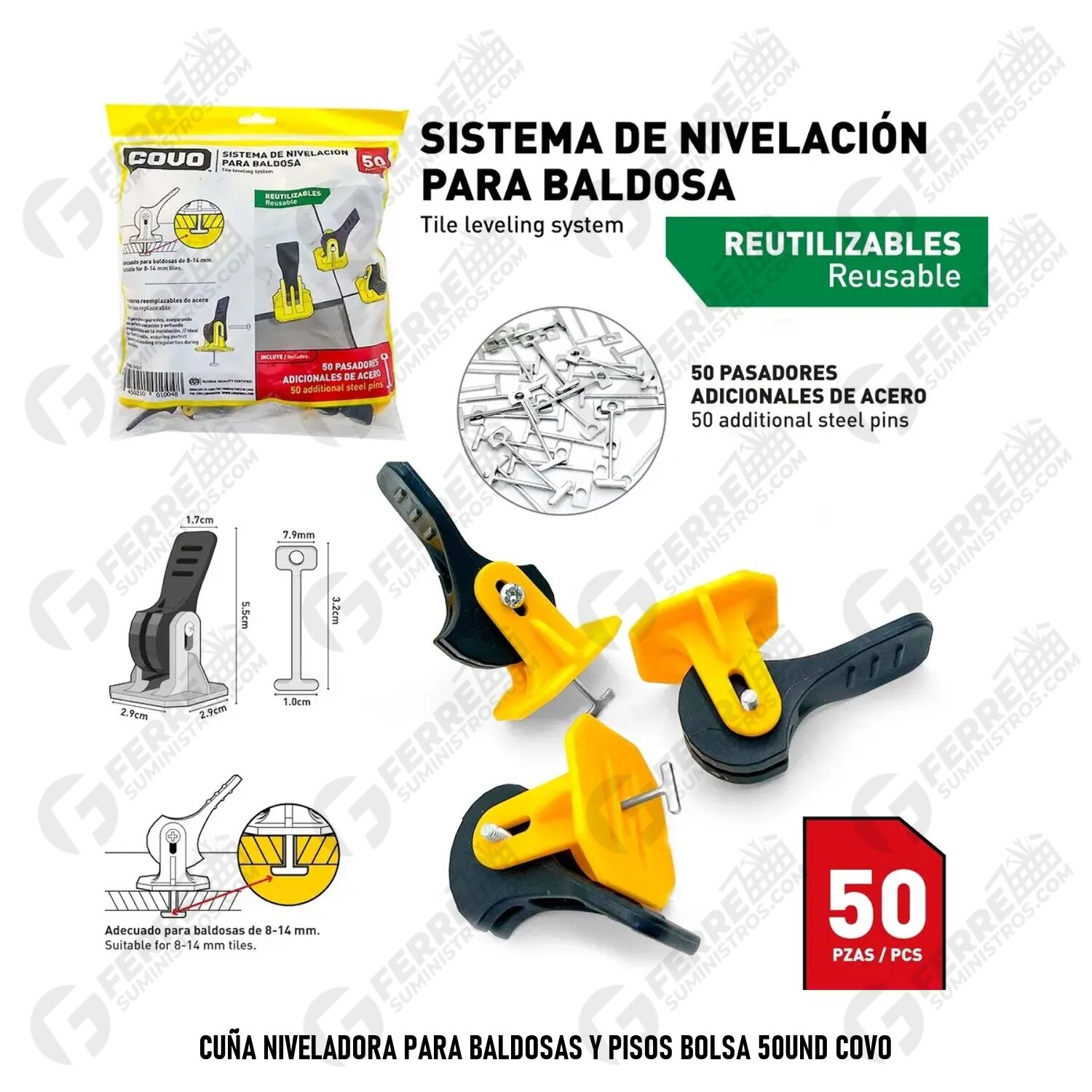 Cuña Niveladora para Baldosas y Pisos Bolsa 50und COVO