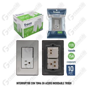 Interruptor con Toma en Acero Inoxidable TROEN
