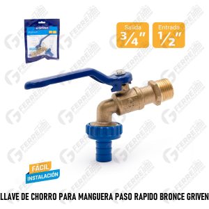 Llave De Chorro Para Manguera Paso Rapido Bronce GRIVEN