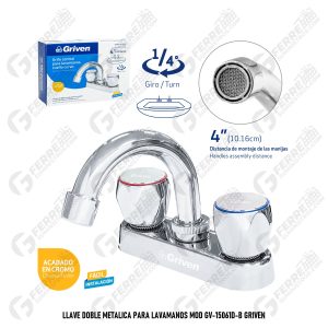 Llave Doble Metálica para Lavamanos Mod GV-15061D-B GRIVEN