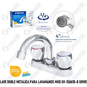 Llave Doble Metálica para Lavamanos Mod GV-15061D-B GRIVEN