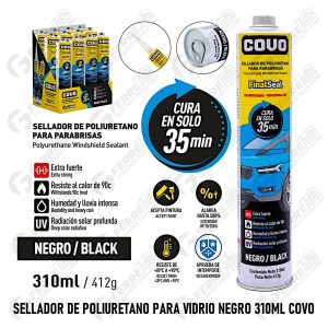 Sellador De Poliuretano Para Vidrio Negro 310ml COVO