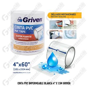 Cinta PVC Impermeable Blanca 4" X 1.5M GRIVEN