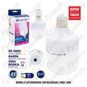 Bombillo LED Emergencia 20W Recargable Angel Light