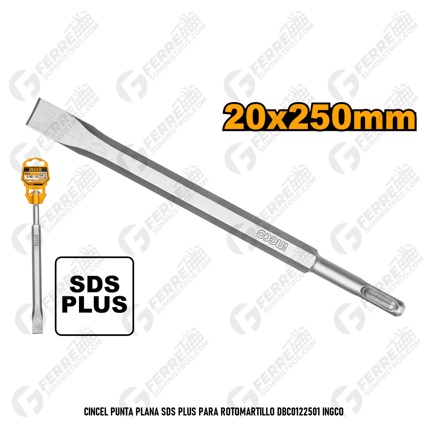 Cincel Punta Plana SDS Plus 20x250mm para Rotomartillo INGCO