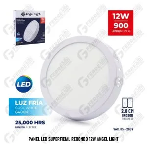Panel LED Sobreponer Redondo 12W 900 Lumens Luz Fria ANGEL LIGHT