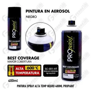 Pintura Spray Alta Temperatura Negro 400ml 600°C PROPAINT
