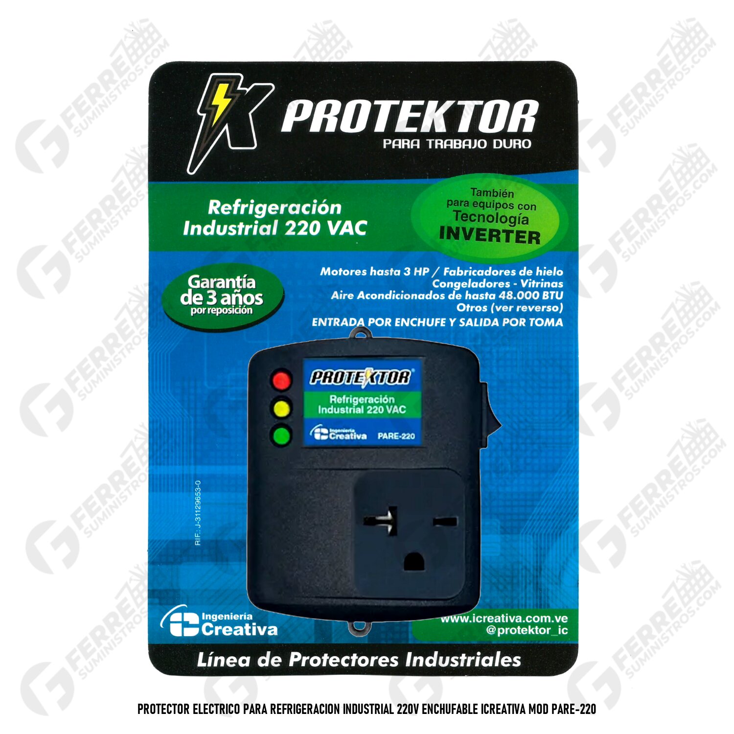 Protector Eléctrico para Refrigeración Industrial 220V Enchufable ICREATIVA Mod PARE-220
