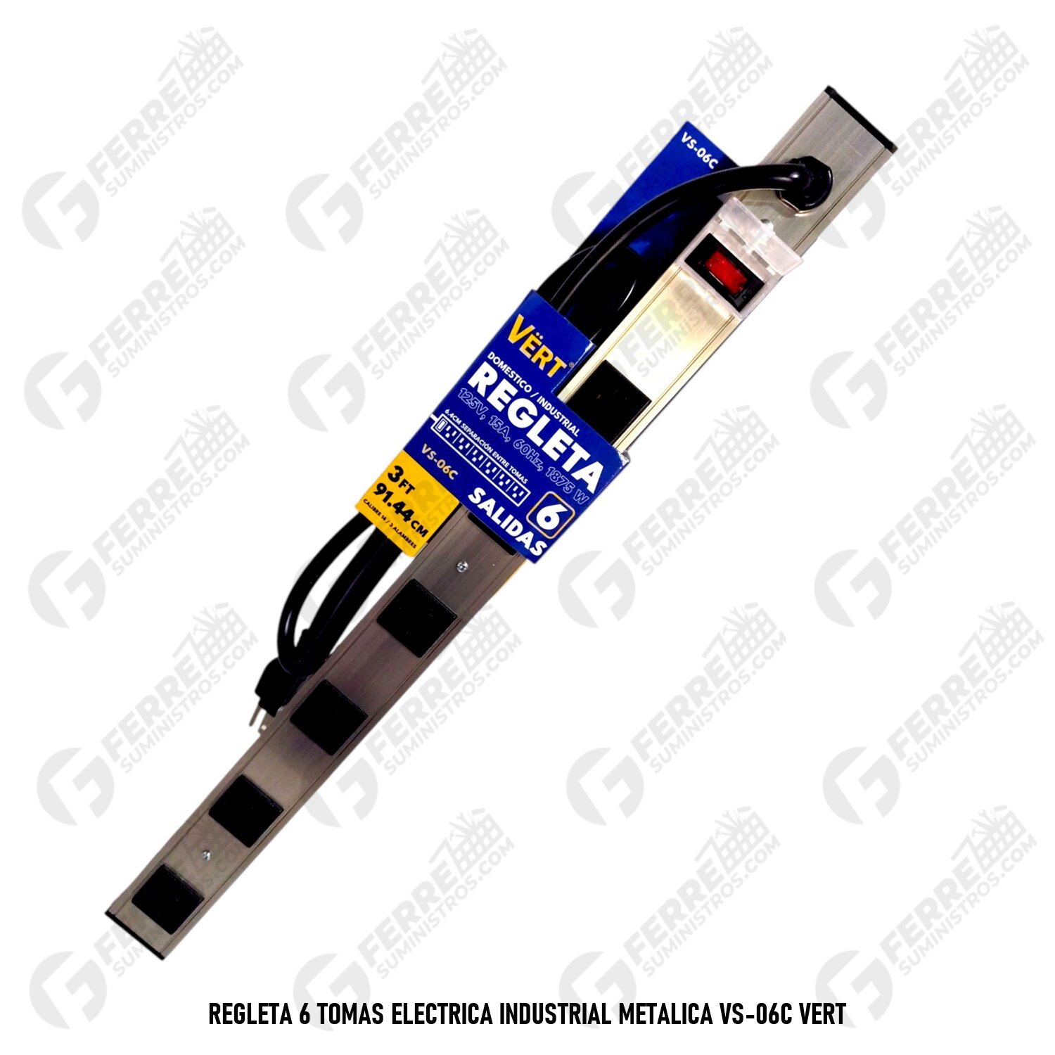 Regleta 6 Tomas Electrica Industrial Metalica VS-06C VERT