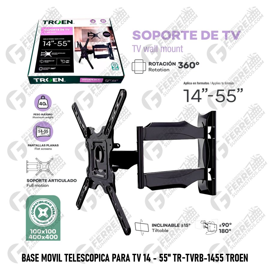 Base Movil Telescopica para Tv 14 - 55" TR-TVRB-1455 TROEN
