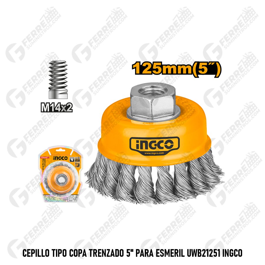 Cepillo Tipo Copa Trenzado 5" para Esmeril UWB21251 INGCO