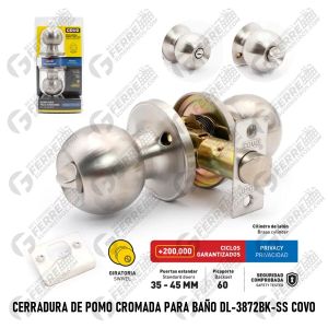 Cerradura de Pomo Cromada para Baño 35-45mm DL-3872BK-SS COVO