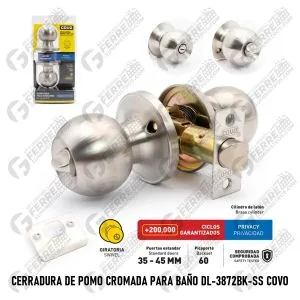 Cerradura de Pomo Cromada para Baño 35-45mm DL-3872BK-SS COVO