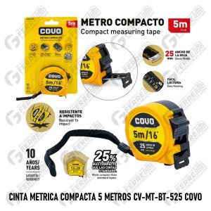 Cinta Metrica Compacta 5 Metros Hoja 25mm CV-MT-BT-525 COVO