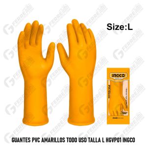 Guantes PVC Amarillos Todo Uso Talla L HGVP01 INGCO