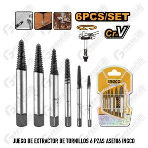 Juego de Extractor de Tornillos 6 Pzas ASE106 INGCO