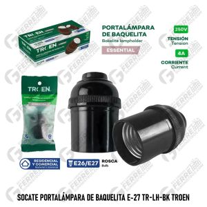 Socate Portalámpara de Baquelita E-27 TR-LH-BK TROEN