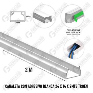 Canaleta con Adhesivo Blanca 24 X 14 X 2Mts TROEN
