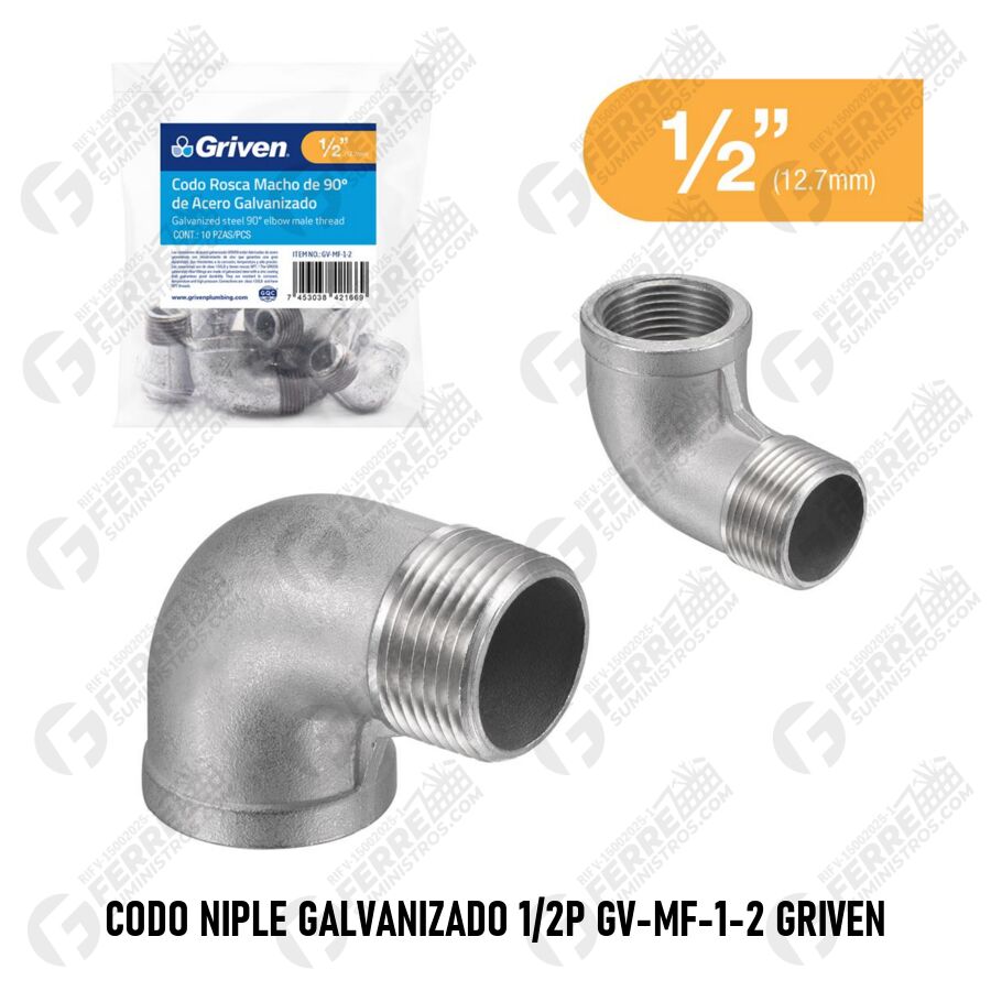 Codo Niple Galvanizado 1/2P GV-MF-1-2 GRIVEN