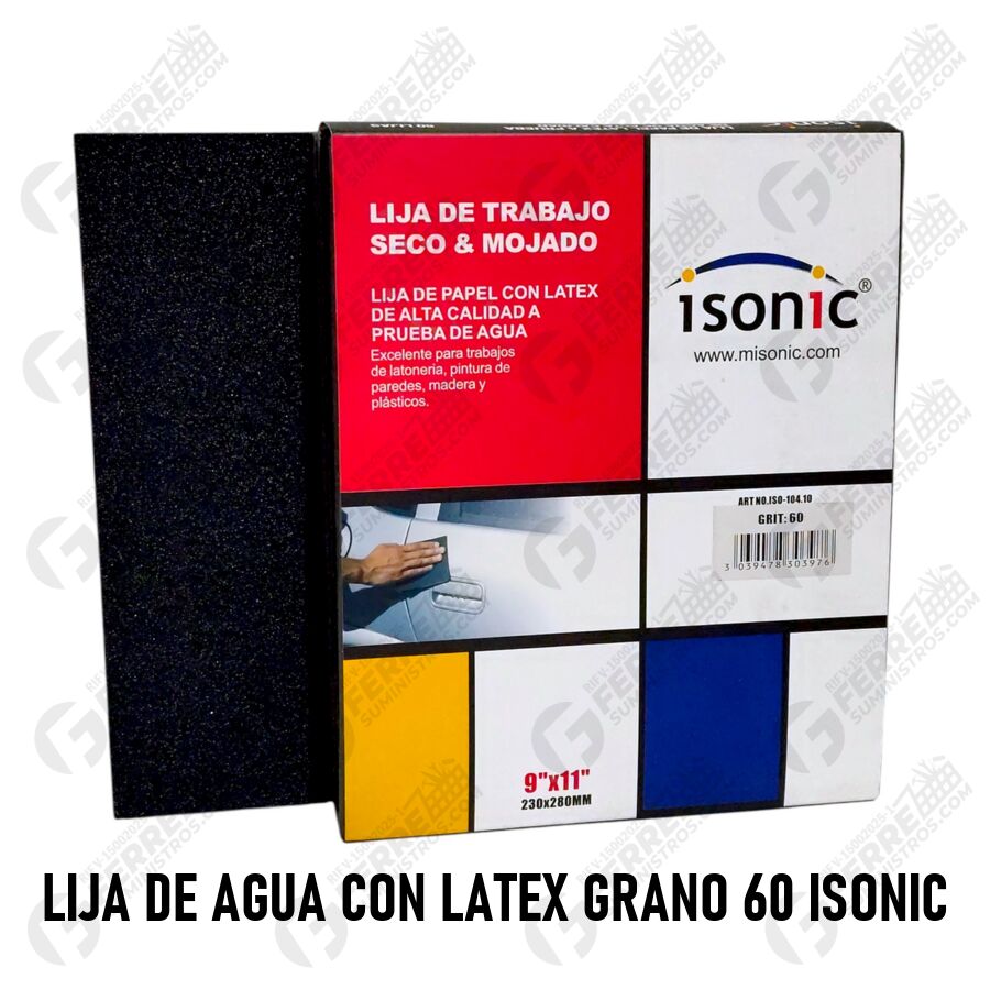Lija de Agua con Látex Grano 60 Seco y Mojado 9" x 11" ISONIC