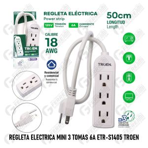 Regleta Eléctrica Mini 3 Tomas 6A ETR-S1405 TROEN
