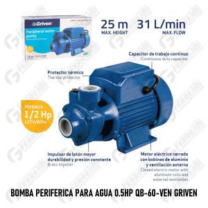 Bomba Periférica para Agua 0.5HP QB-60-VEN GRIVEN