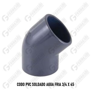 Codo PVC Soldado Agua Fría 3/4 X 45