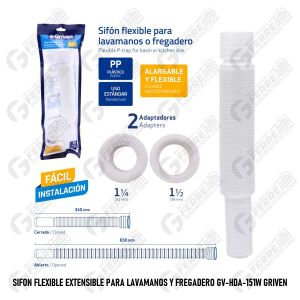 Sifón Flexible Extensible para Lavamanos y Fregadero GV-HDA-151W GRIVEN